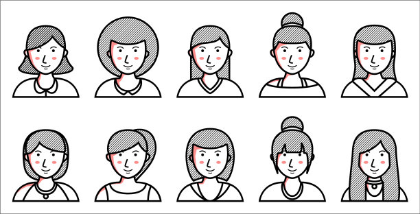 一组女性图标上的白色背景图片下载