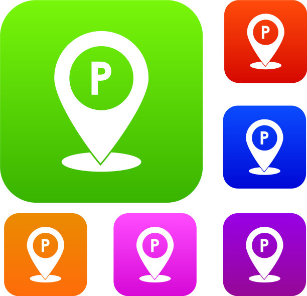 地图指针与汽车停车标志集收集图片下载