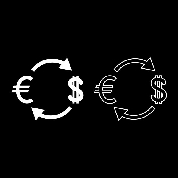 货币兑换图标设置白色扁平风格图片下载