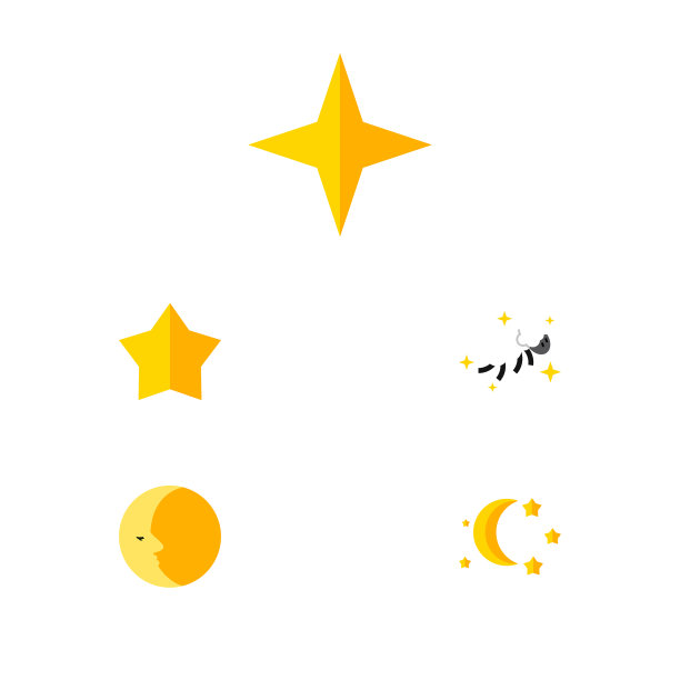 扁平风格夜晚睡眠图标套装图片下载