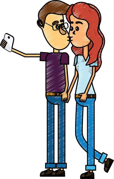 情侣接吻和用智能手机自拍图片下载