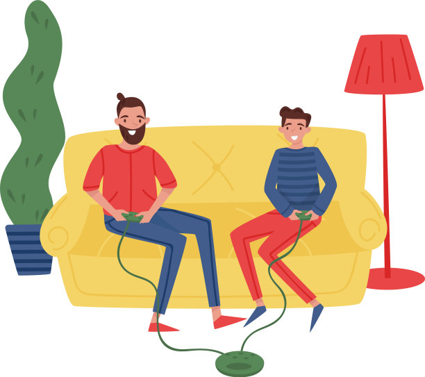 快乐的父子在家里玩电子游戏图片下载