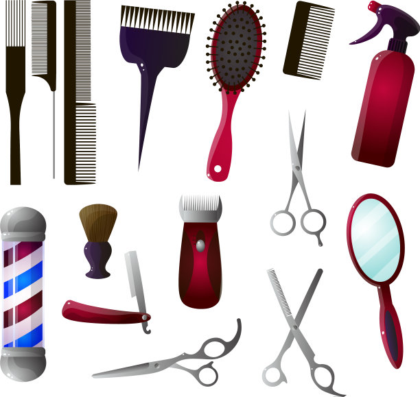 彩色和孤立的理发师大图标集图片下载