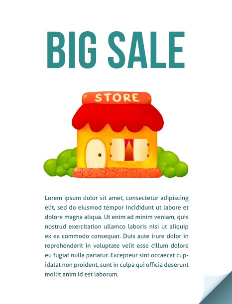 小可爱的商店图标在卡通风格大销售图片下载