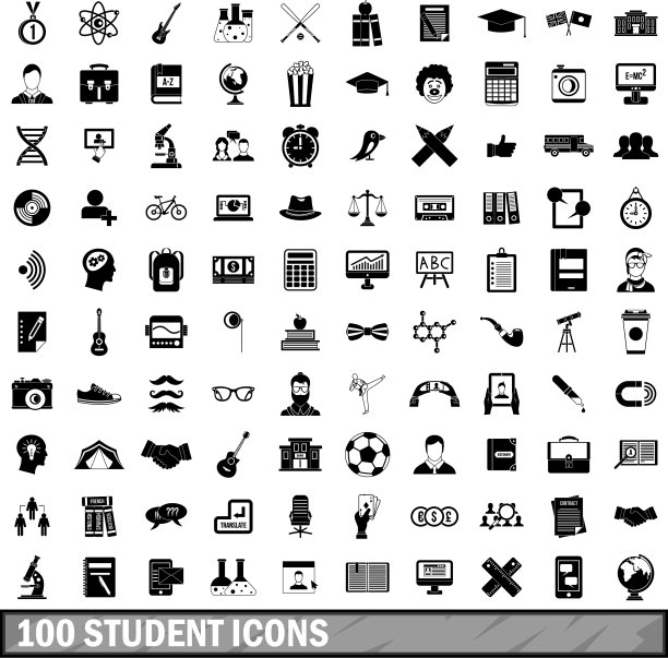 100个学生图标设置简单的风格图片下载