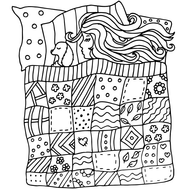 高质量的原创图案的女孩在床上图片下载