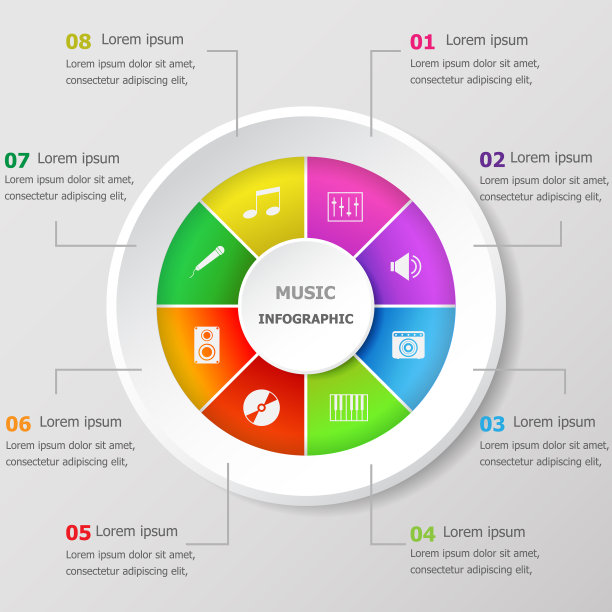 信息图形设计模板与音乐图标图片下载