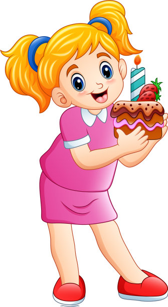 微笑的小女孩抱着生日蛋糕孤立图片下载