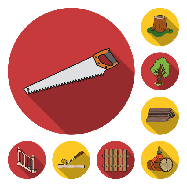 锯木厂和木材平面图标在集合图片下载