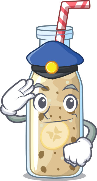 警察香蕉奶昔放在卡通桌子上图片下载