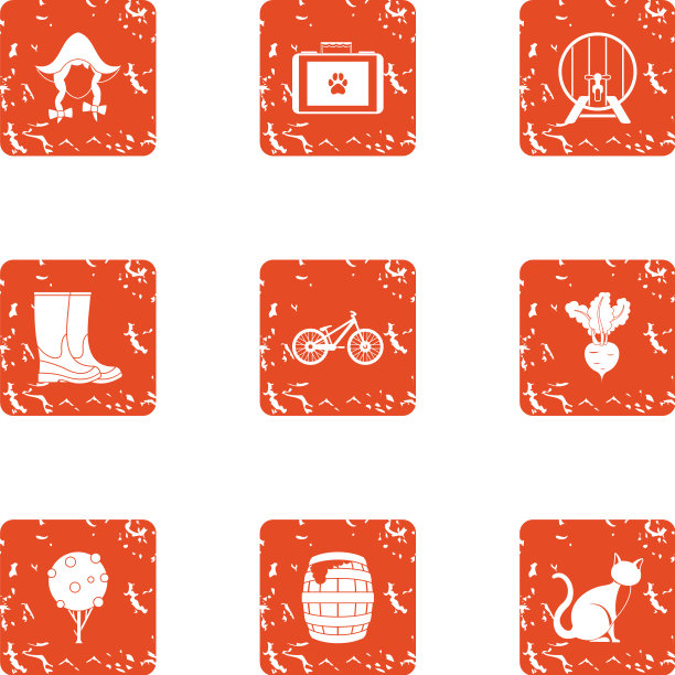 乡村生活图标设置垃圾摇滚风格图片下载