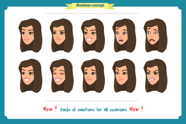 一套女人表情孤立的女商人图片下载