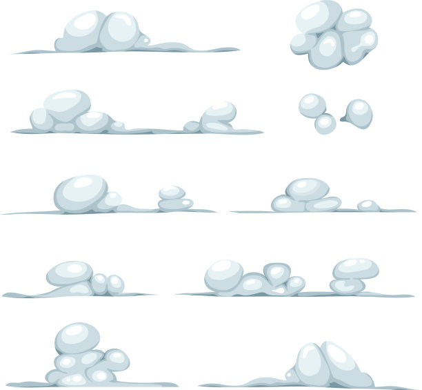 卡通云朵烟石头雪和巨石设置图片下载