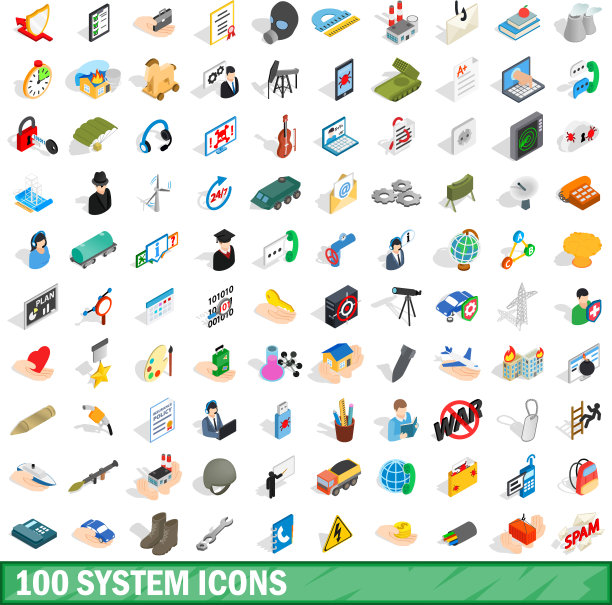 100个系统图标设置等距3d样式图片下载