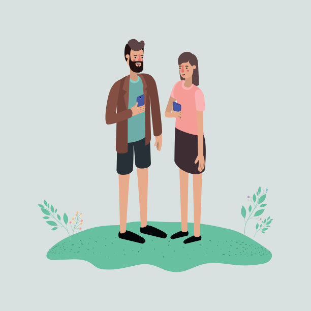 情侣使用智能手机字符图片下载