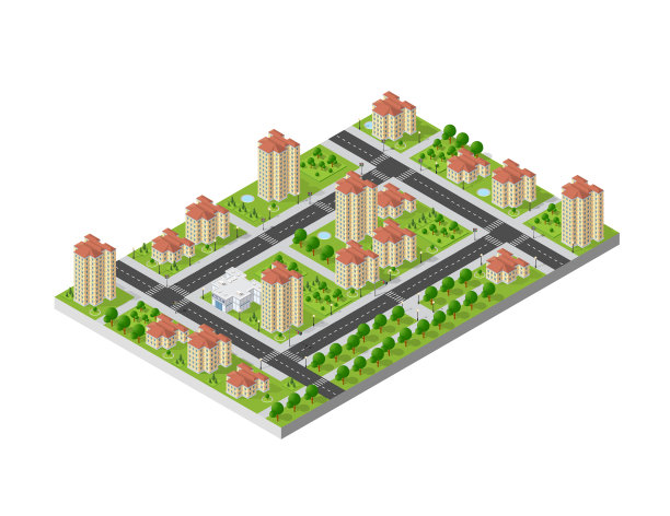 等距三维景观俯视图建筑的图片下载