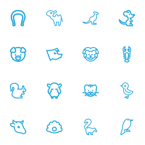 一组16可编辑的动物学大纲图标包括图片下载