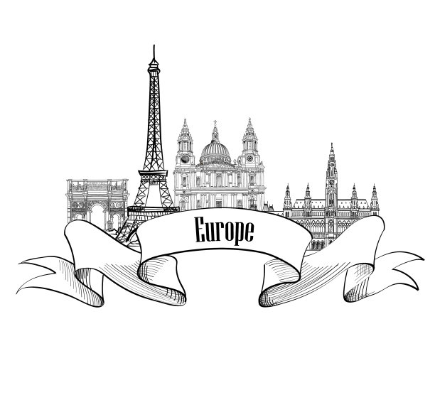 旅游欧洲标签著名的地标建筑图片下载