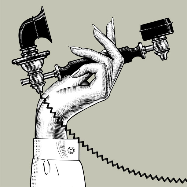 女人的手与复古的黑色手机图片下载