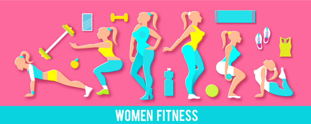 健身健身女孩设置3d纸艺术健康图片下载