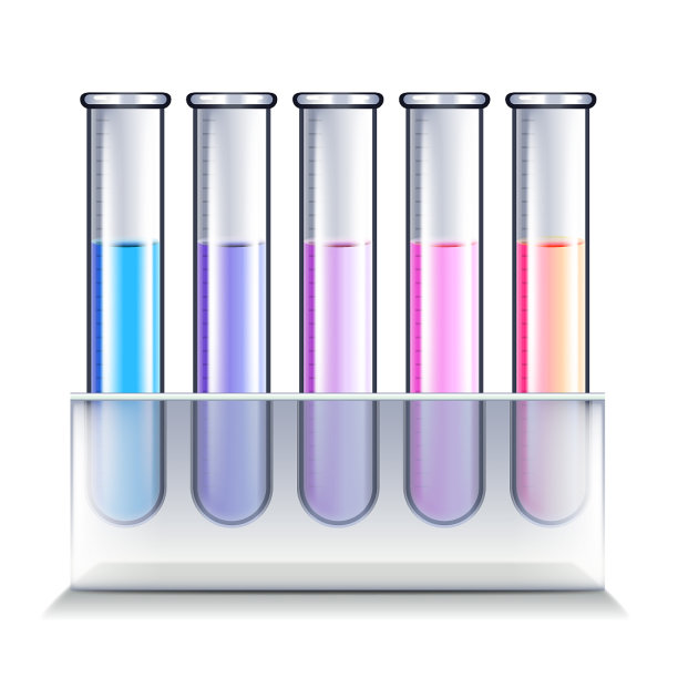 试管与彩色液体隔离在白色图片下载
