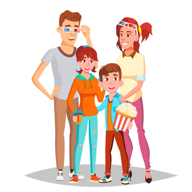 家庭在电影院，电影孤立图片下载
