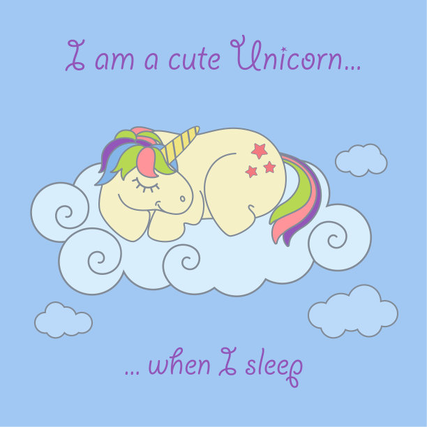 神奇可爱的独角兽星星上的云彩海报图片下载