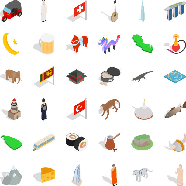 世界巡回图标设置等距风格图片下载