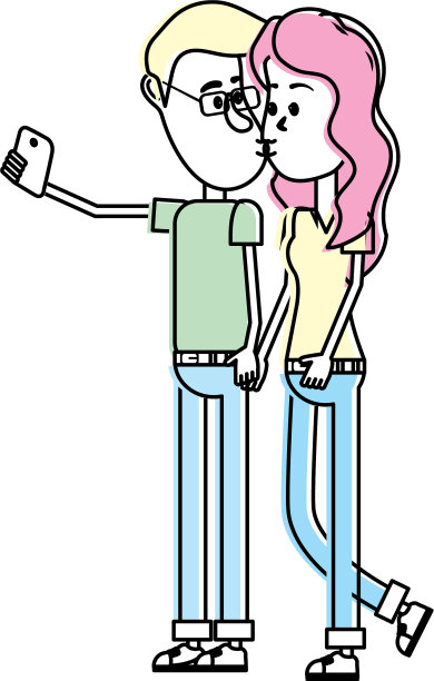 情侣接吻和用智能手机自拍图片下载