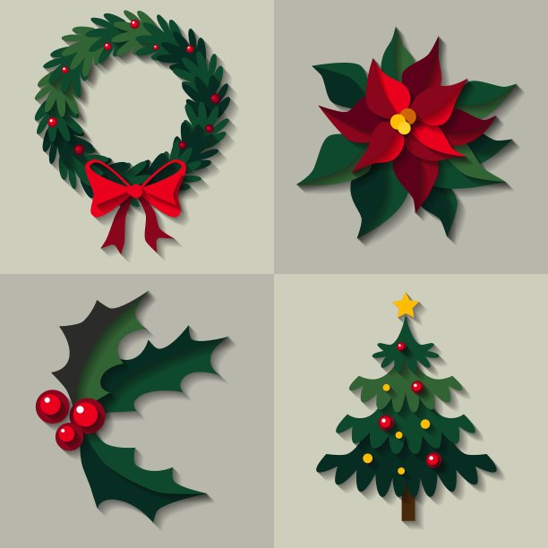 一套圣诞花卉装饰图片下载