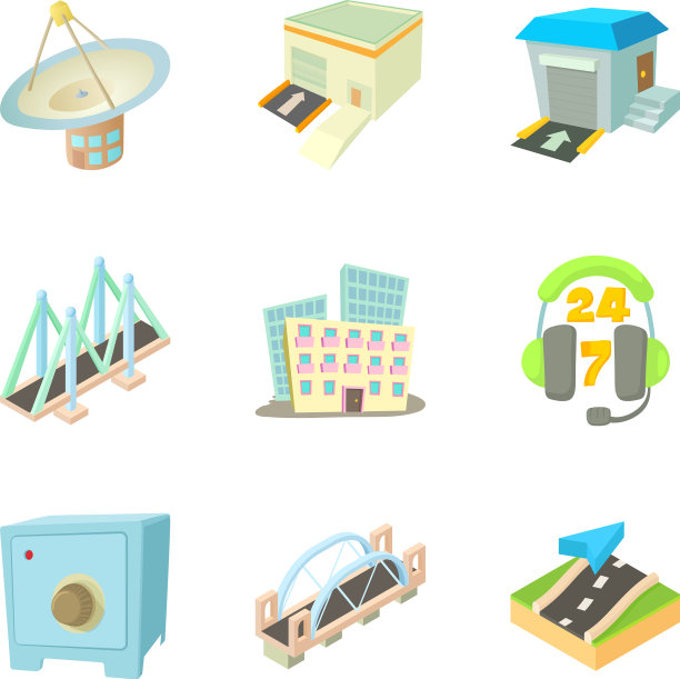 城市偏远图标设置卡通风格图片下载