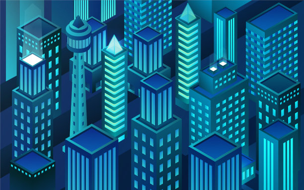 等距虚拟现实城市区块链图片下载