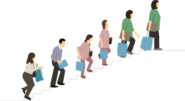 扁平的人拿着袋子走上楼梯图片下载