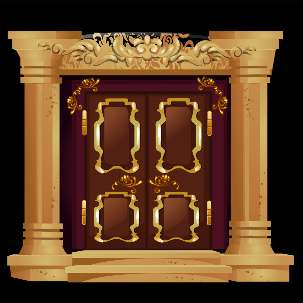 古色古香的门上用金饰隔开图片下载