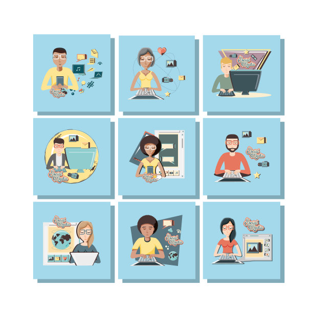 用社交媒体上的图标和人们交流图片下载