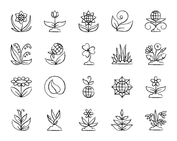 花园木炭画线条图标集图片下载