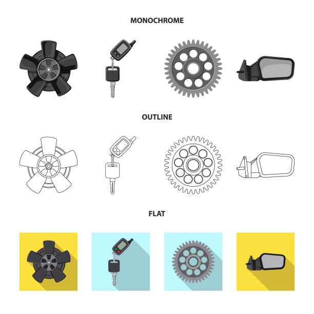 汽车的孤立对象和汽车的零件符号集图片下载