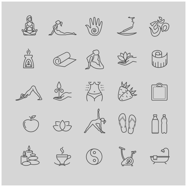 细线瑜伽图标健康生活图标设置图片下载