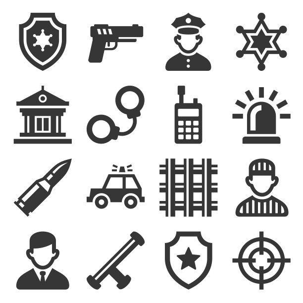 白色背景上的警用图标合集图片下载