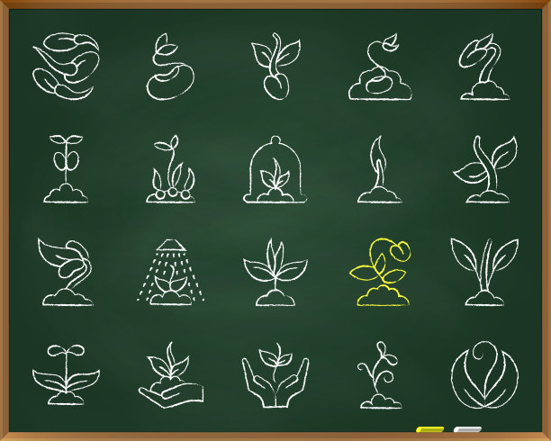 植物幼苗粉笔画线条图标合集图片下载
