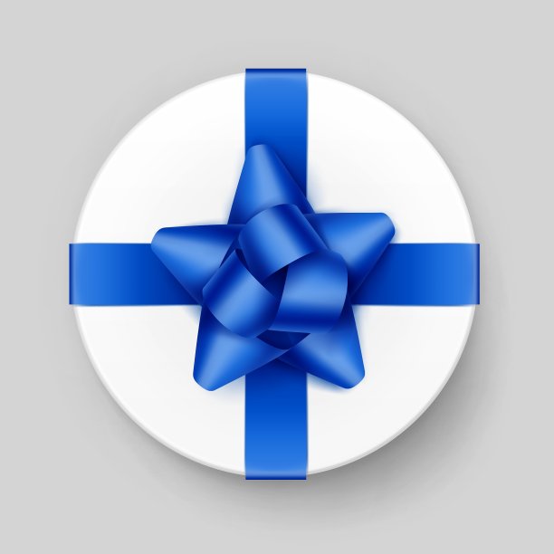 白色盒子与蓝色蝴蝶结和缎带顶视图图片下载