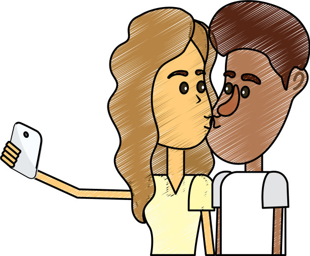 情侣接吻和用智能手机自拍图片下载