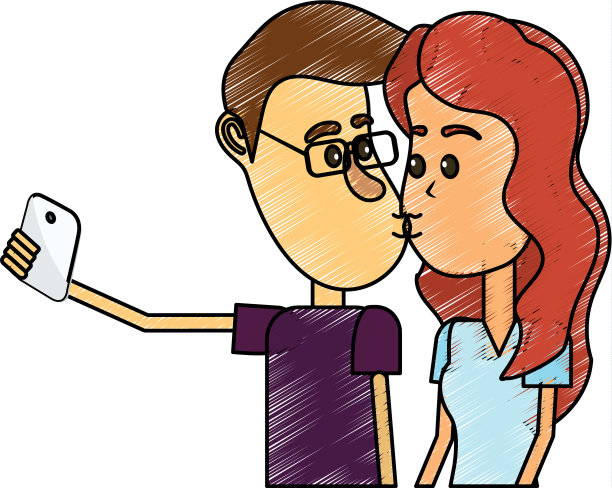 情侣接吻和用智能手机自拍图片下载