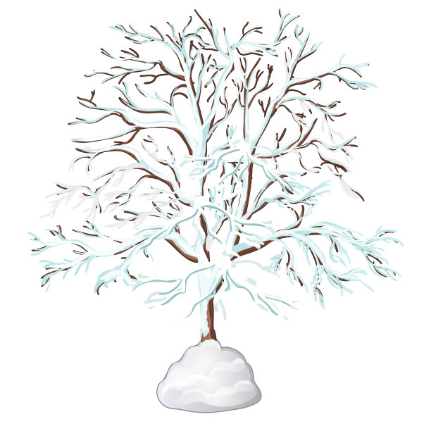 光秃秃的树被雪覆盖着，孤立无援图片下载