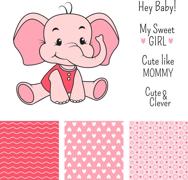 小女孩大象设计无缝图案图片下载