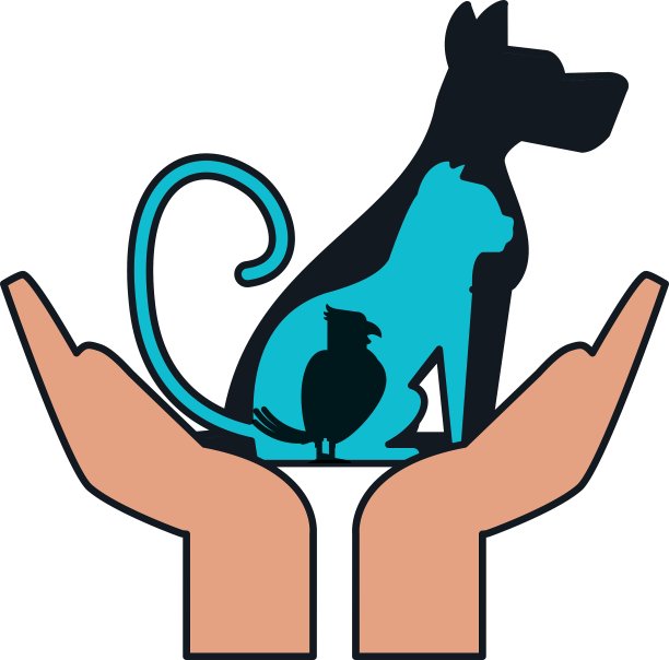 孤立的狗猫和鸟超过手的设计图片下载