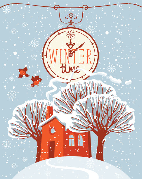 冬天的风景和被雪覆盖的房子和树木图片下载