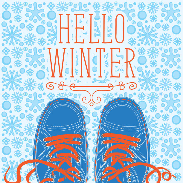 雪地背景上的冬季横幅和鞋子图片下载