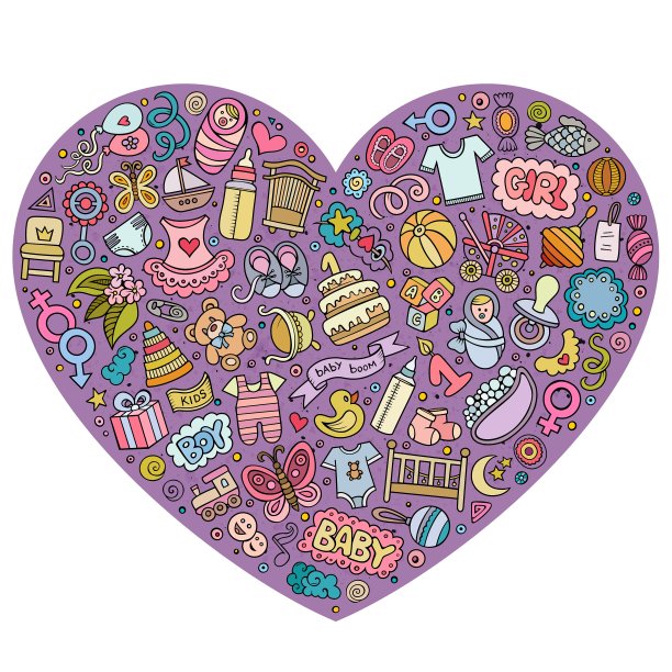 一套婴儿卡通涂鸦对象图片下载