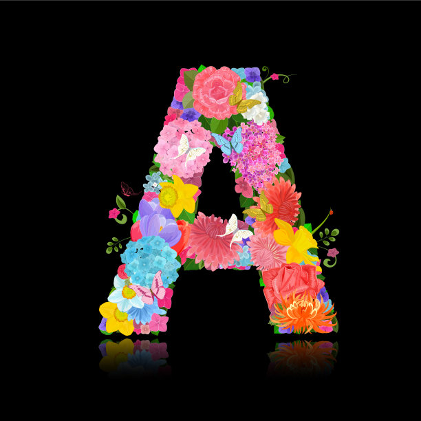 漂亮的黑色花朵写的奇特的字母图片下载